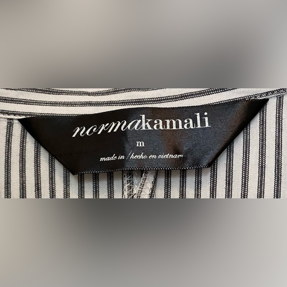 Norma Kamali  Dropped Waist Button Front A-line Midi Dress in Mattress Tick - Picture 5 of 7